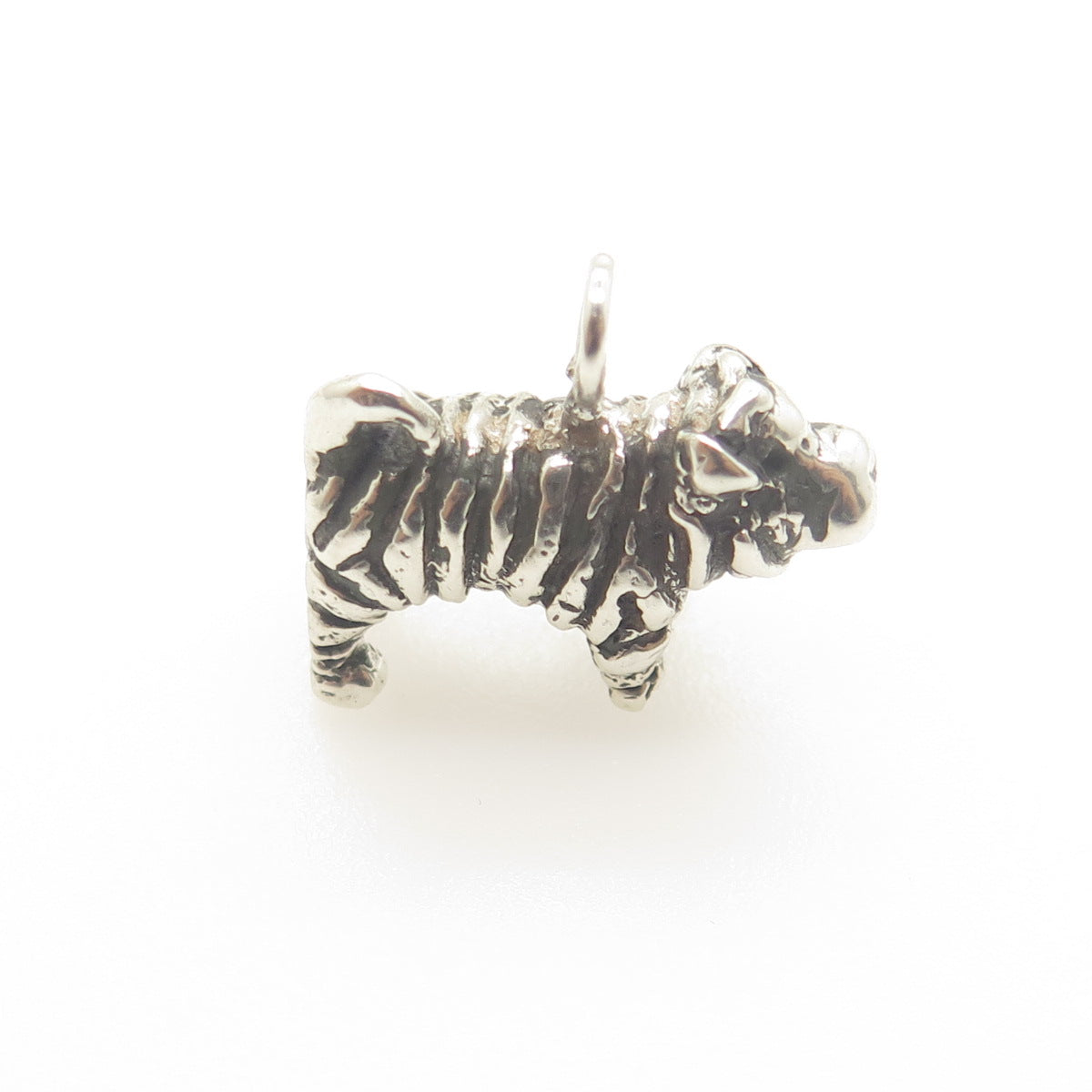 925 Sterling Silver Vintage Sharpei Dog Minimalist 3D Charm Pendant