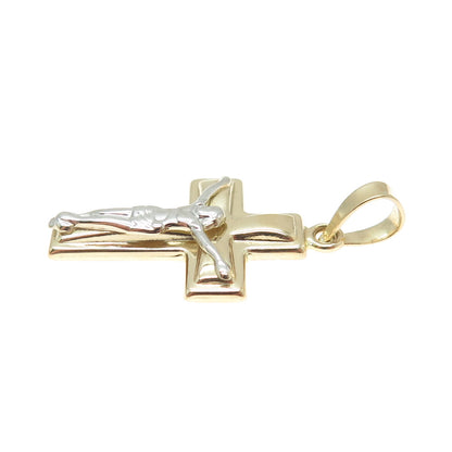 14K Yellow & White Gold Crucifix Cross Religious Charm Pendant