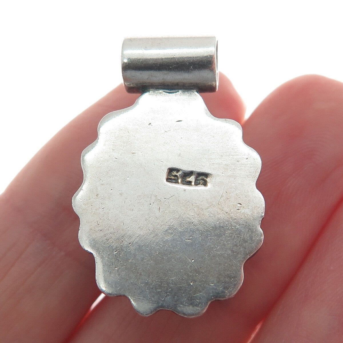925 Sterling Silver Vintage Real Black Onyx Floral Oxidized Slide Pendant