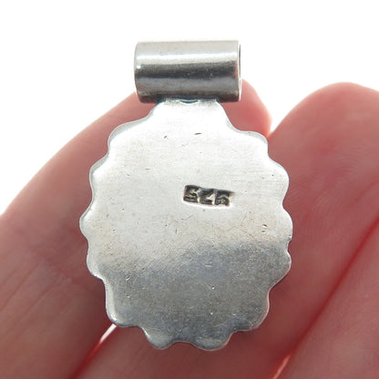 925 Sterling Silver Vintage Real Black Onyx Floral Oxidized Slide Pendant