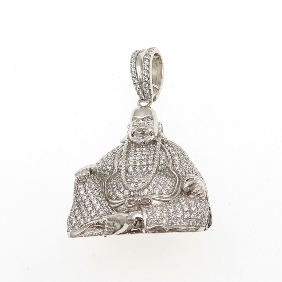 925 Sterling Silver Round-Cut C Z Buddha Pendant