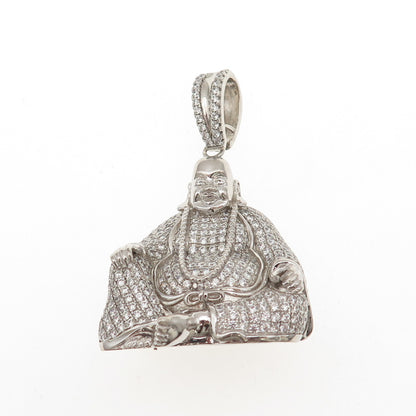 925 Sterling Silver Round-Cut C Z Buddha Pendant