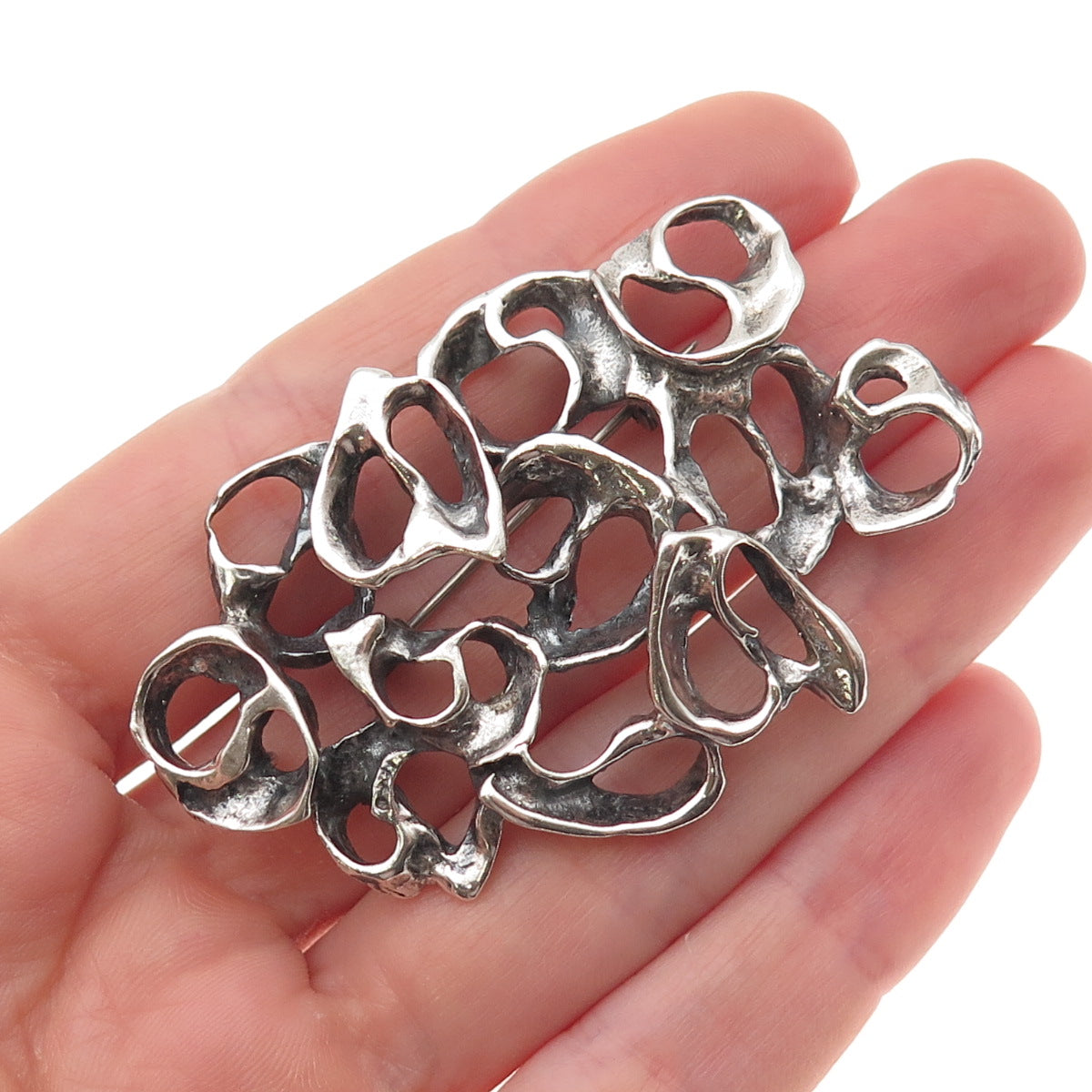 925 Sterling Silver Vintage Modernist Oxidized Pin Brooch / Pendant