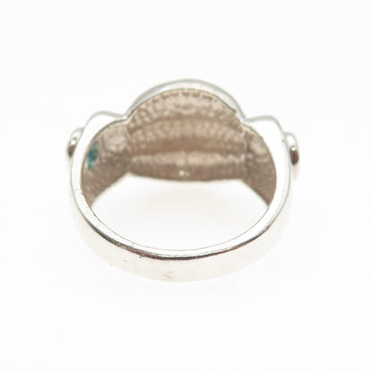 925 Sterling Silver Vintage Real Amethyst & Apatite Modernist Ring Size 7.75