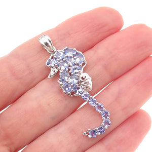 925 Sterling Silver Real Oval & Round-Cut Tanzanite Seahorse Charm Pendant