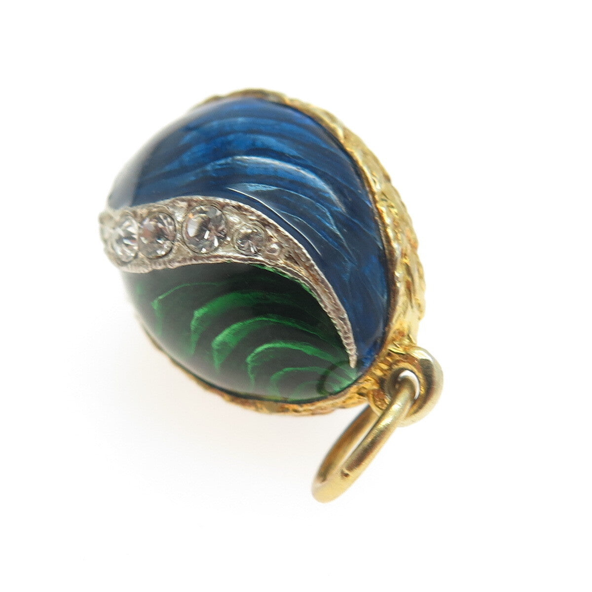 RAFKA Sterling Silver Vermeil Enamel Rhinestone Egg Pendant (missing one stone)