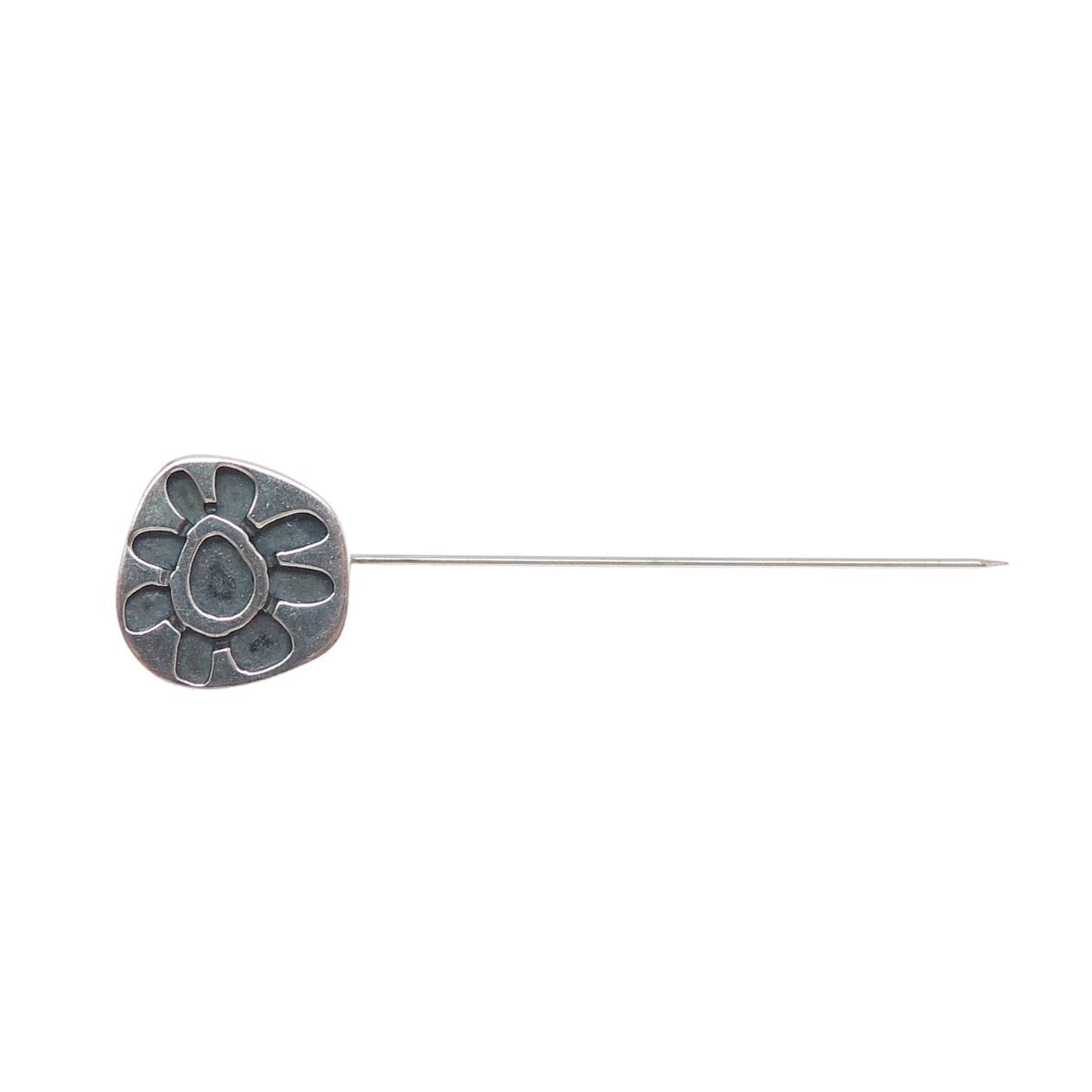 Old Pawn Sterling Silver Vintage Southwestern Flower Oxidized Tribal Lapel Pin