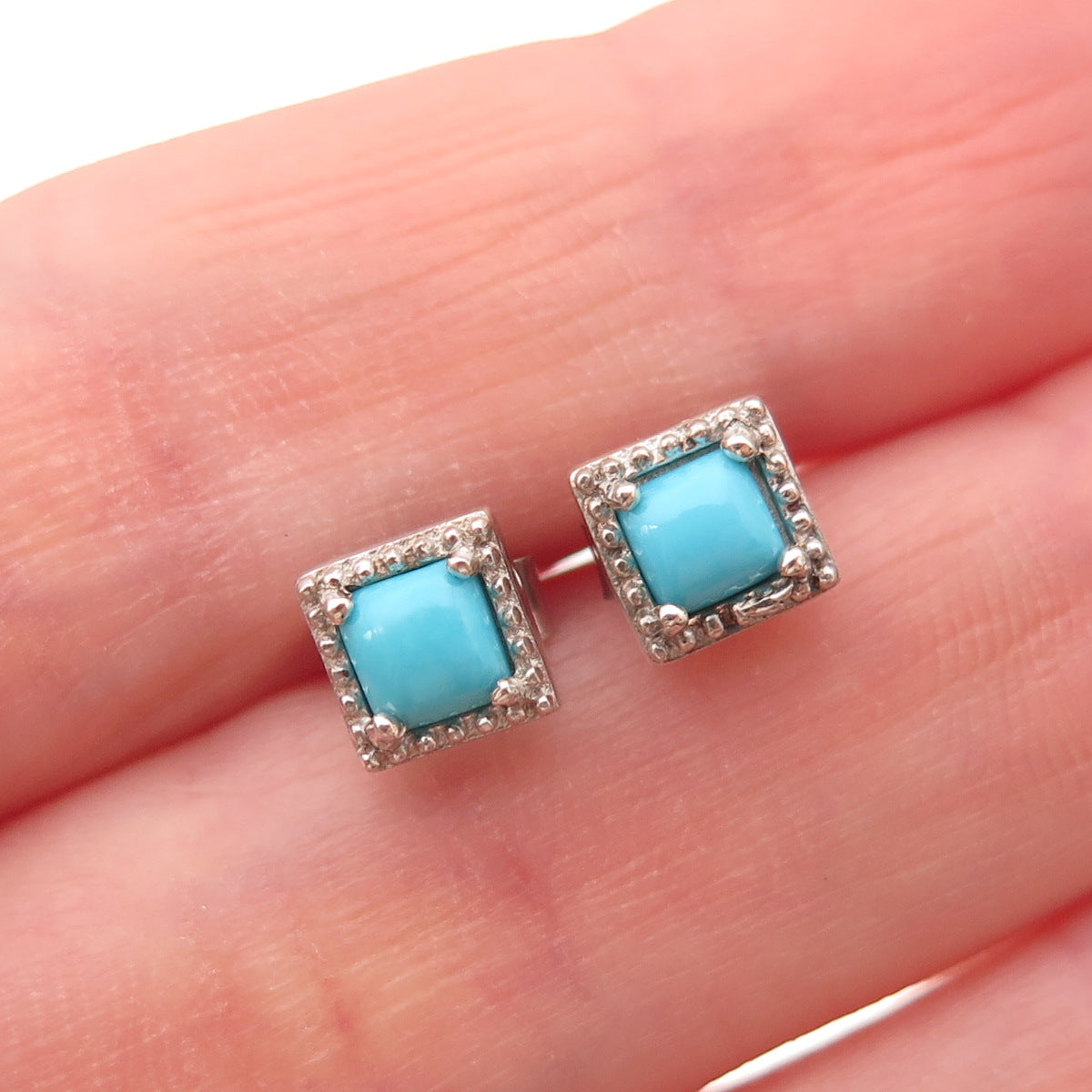 Chuck Clemency 925 Sterling Silver Vintage Real Turquoise Stud Earrings