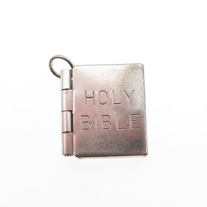 Wells 925 Sterling Silver Antique Art Deco Holy Bible Locket Mini Charm Pendant