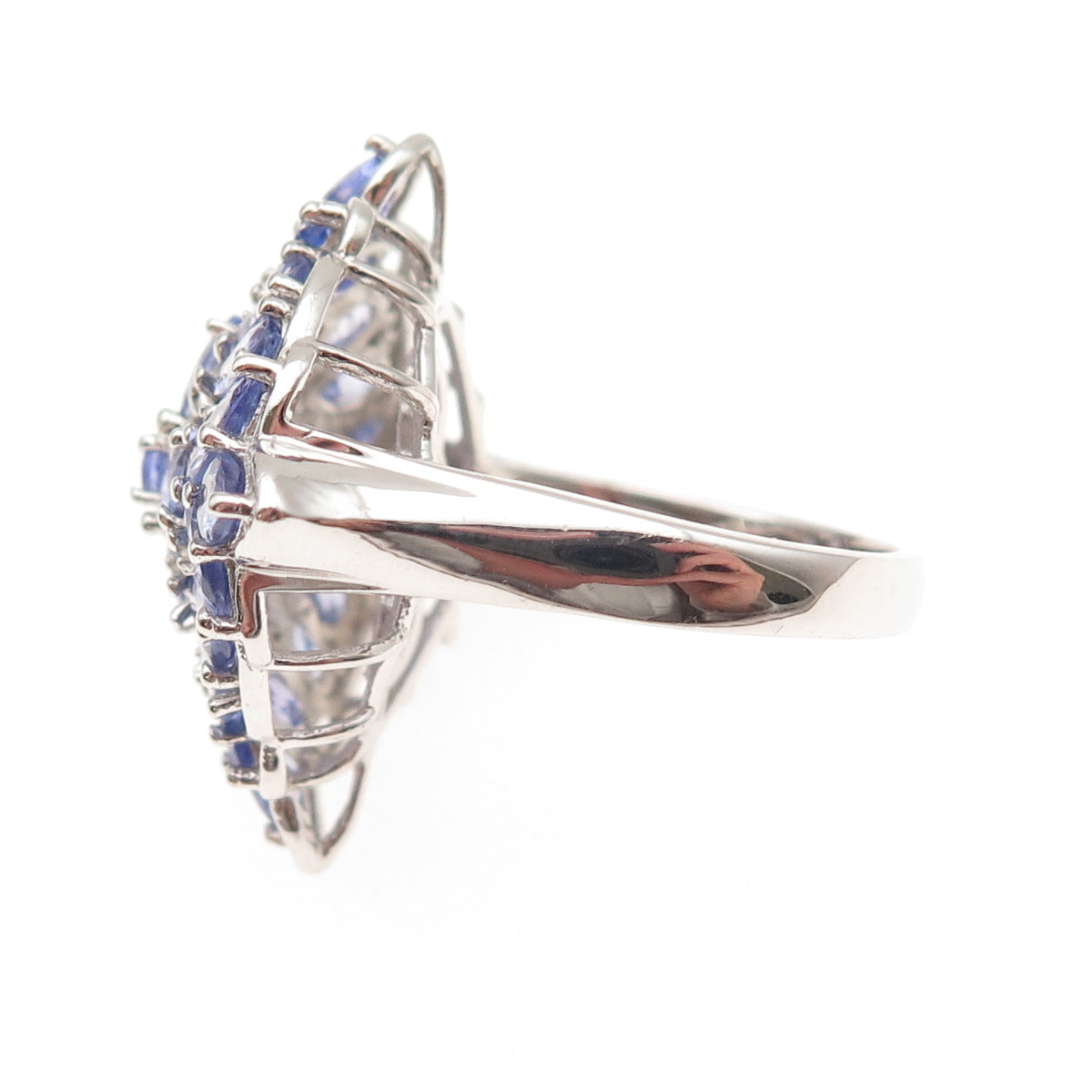 Chuck Clemency 925 Sterling Silver Real Tanzanite & White Topaz Ring Size 8.25