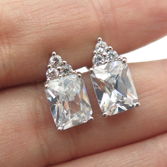 925 Sterling Silver Radiant & Round-Cut Shaped C Z Stud Earrings