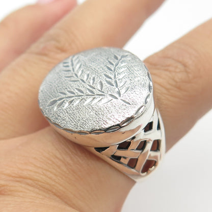 925 Sterling Silver Vintage Italy Etched Wide Ring Size 8.25