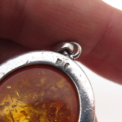 Valerio V-8 925 Sterling Silver Vintage Poland Real Amber Charm Pendant
