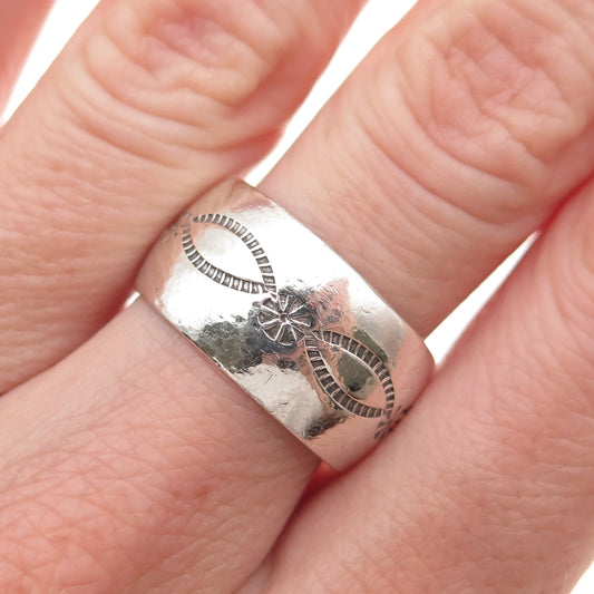 Old Pawn 925 Sterling Silver Vintage Southwestern Floral Tribal Band Ring Size 8