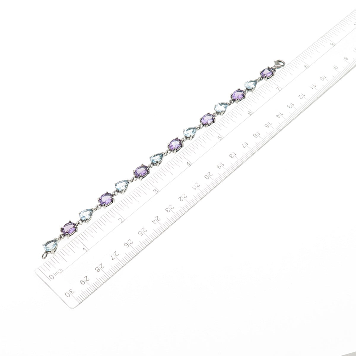 925 Sterling Silver Vintage Oval-Cut Amethyst & Pear-Cut Blue Topaz Bracelet 7"