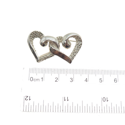 925 Sterling Silver Vintage Mexico Interlocked Heart Pin Brooch