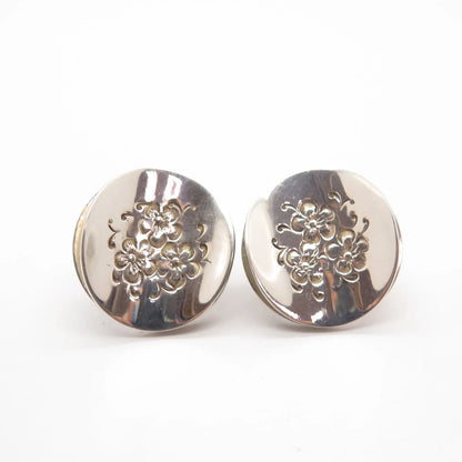 925 Sterling Silver Vintage Handwhought Floral Etched Screw Back Earrings