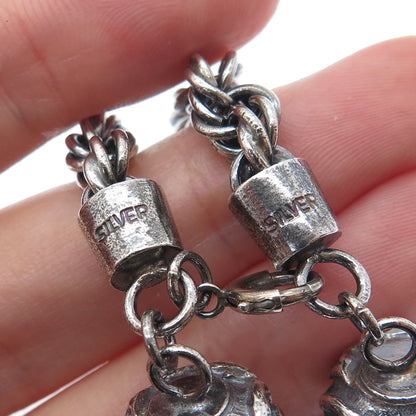 925 Sterling Silver Vintage Modernist Ball Oxidized Twisted Link Bracelet 7.25"