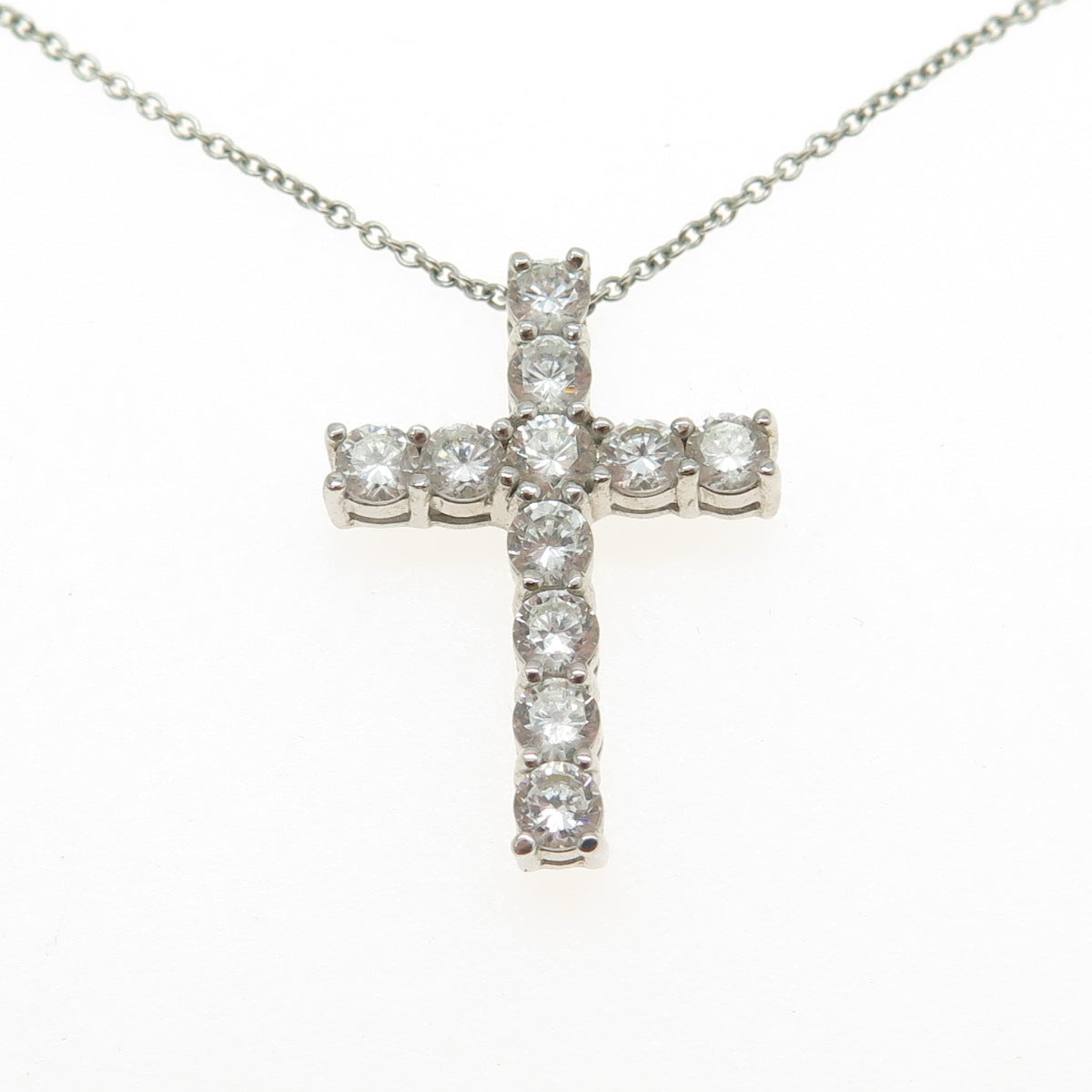 925 Sterling Silver Round-Cut C Z Cross Cable Chain Necklace 16-18"