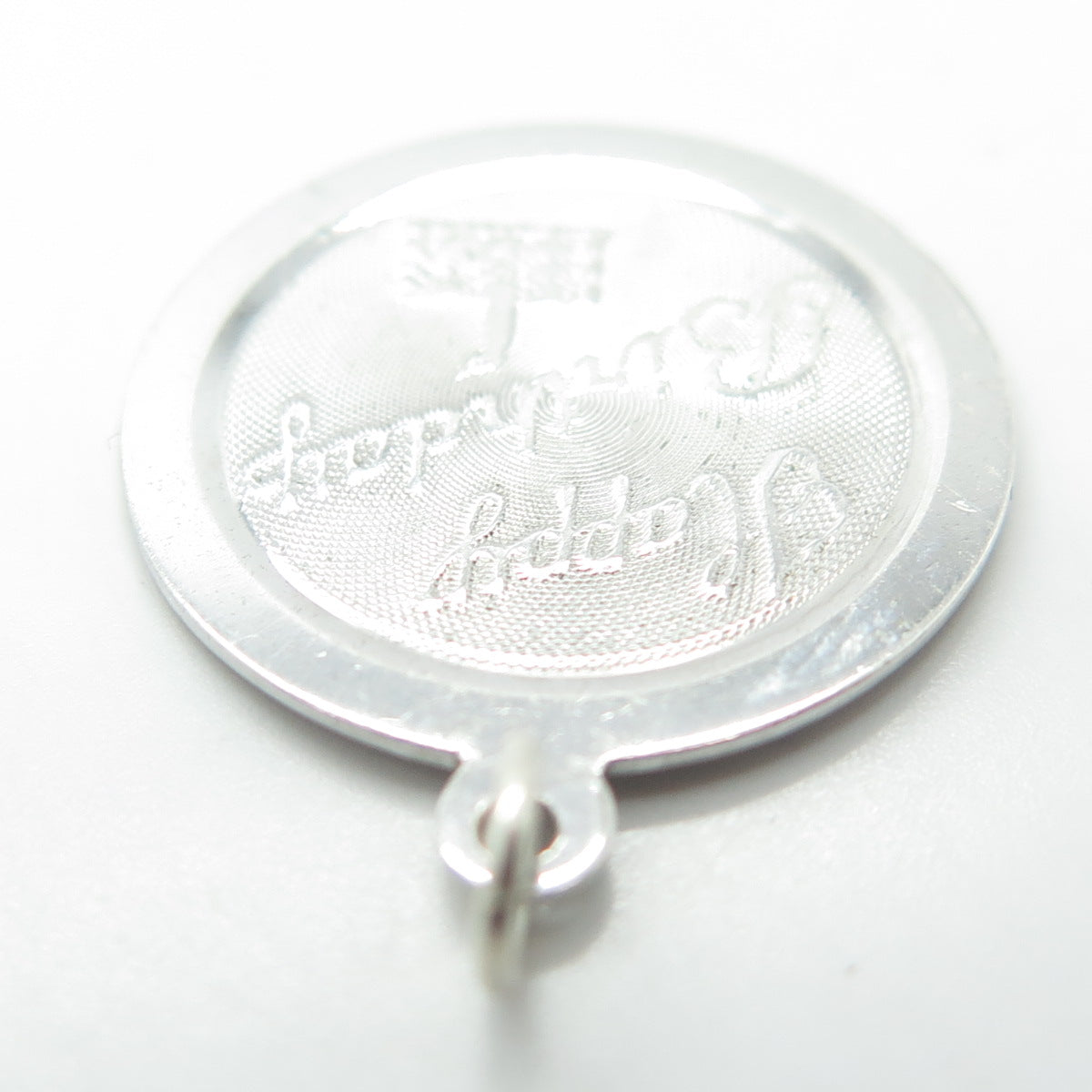 925 Sterling Silver Vintage Happy Birthday Round Pendant