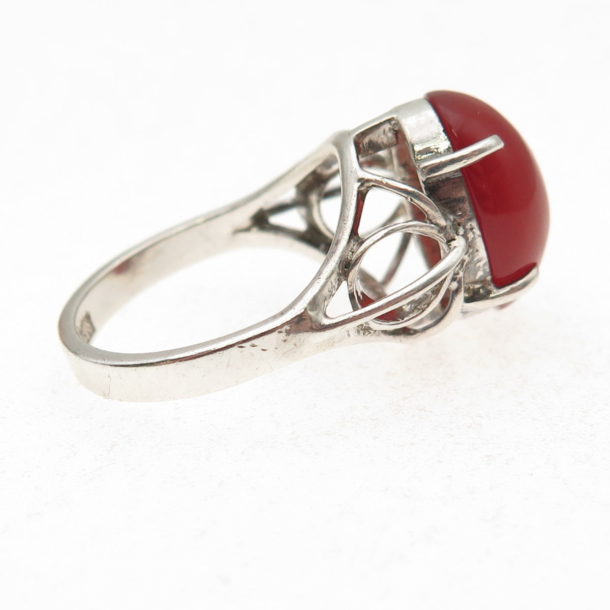 925 Sterling Silver Vintage Real Carnelian Modernist Oxidized Ring Size 6.25