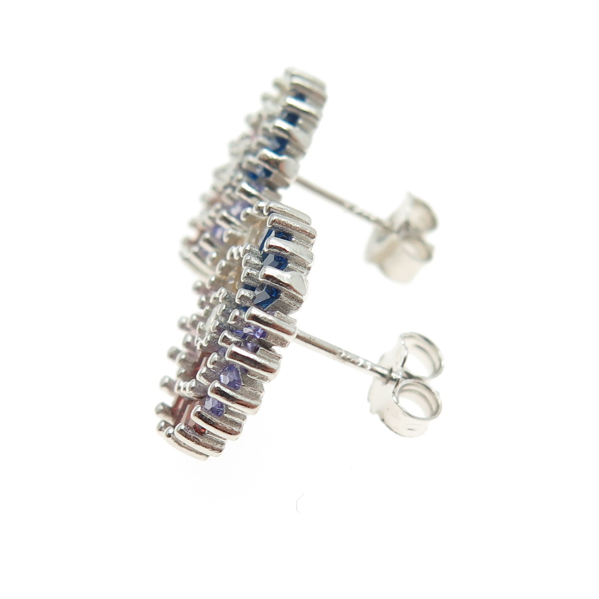 925 Sterling Silver Multi-Color C Z Stud Earrings