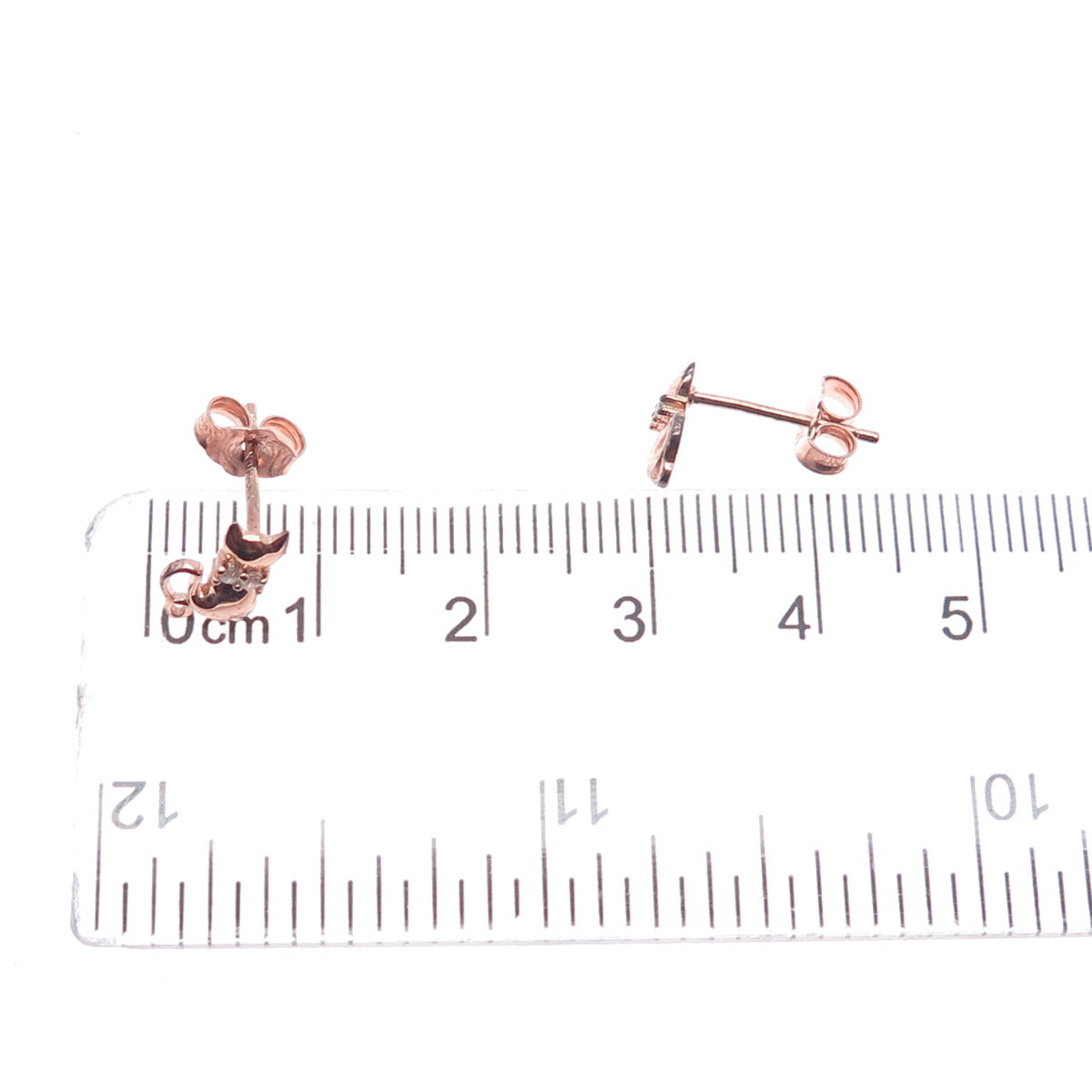 925 Sterling Silver Rose Gold Plated Round-Cut C Z Cat Stud Earrings