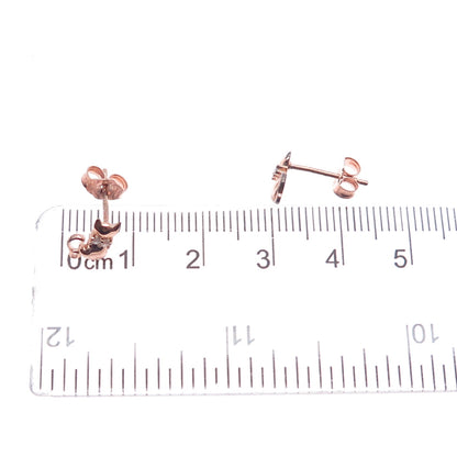 925 Sterling Silver Rose Gold Plated Round-Cut C Z Cat Stud Earrings