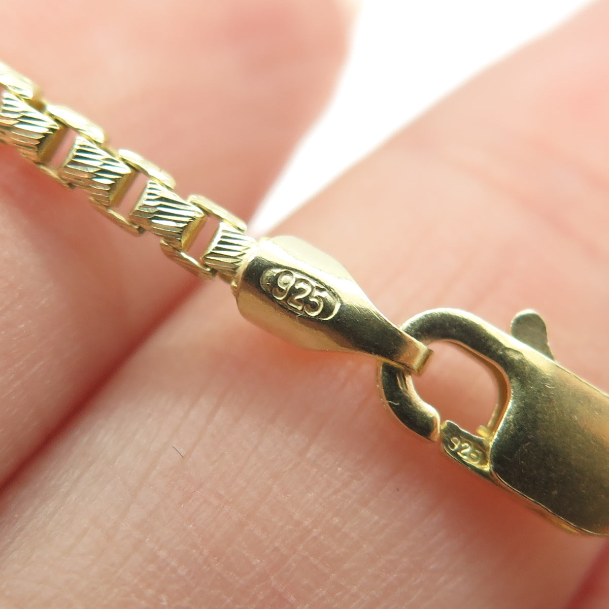 925 Sterling Silver Gold Plated Italy Box Chain Necklace 18"