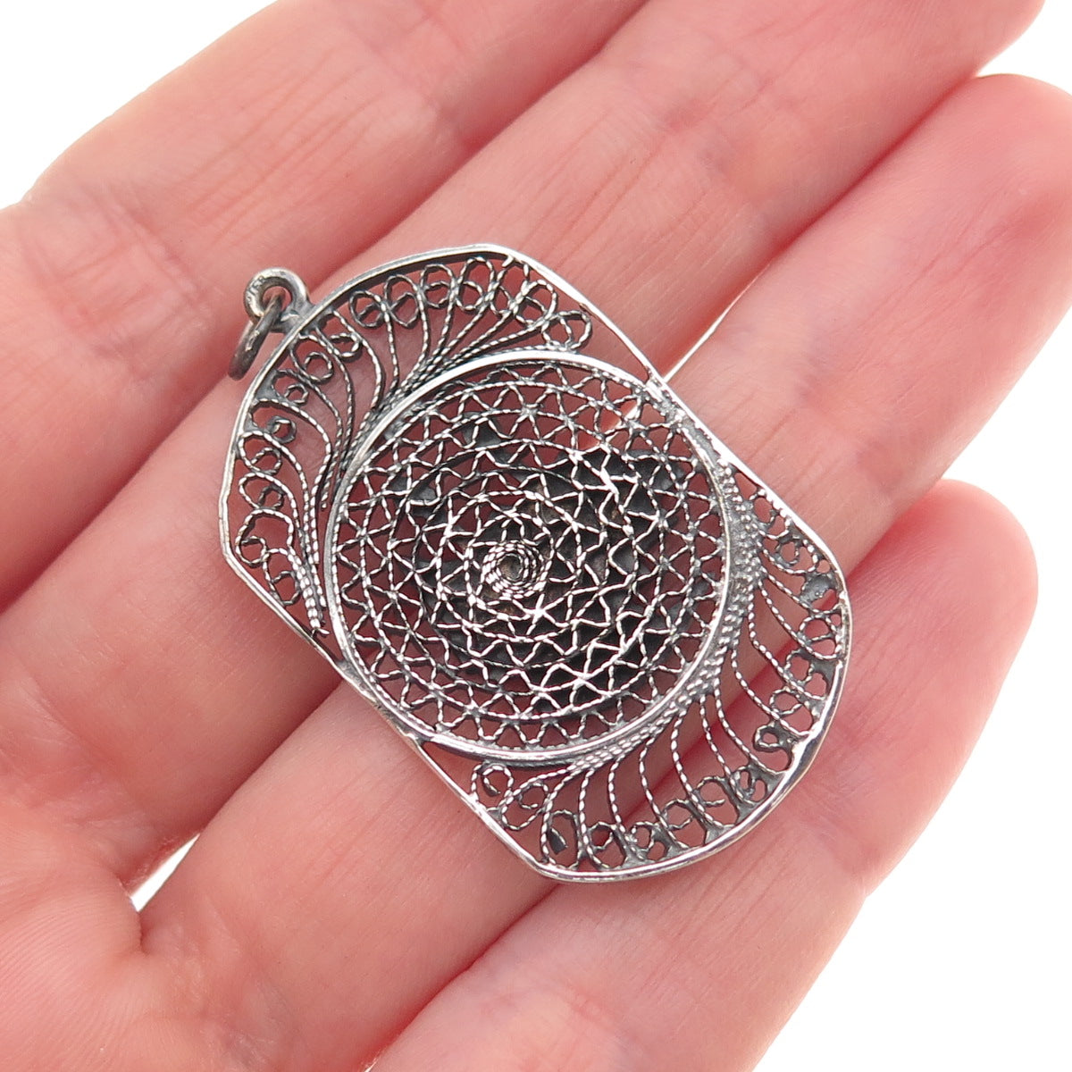 925 Sterling Silver Vintage Egyptian Pyramid Filigree Oxidized Charm Pendant