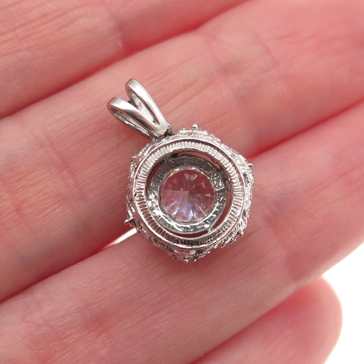 925 Sterling Silver Round-Cut C Z Mini Charm Pendant