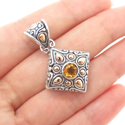 SAMUEL BENHAM BJC 925 Sterling Silver 18K Gold Vintage Real Citrine Pendant