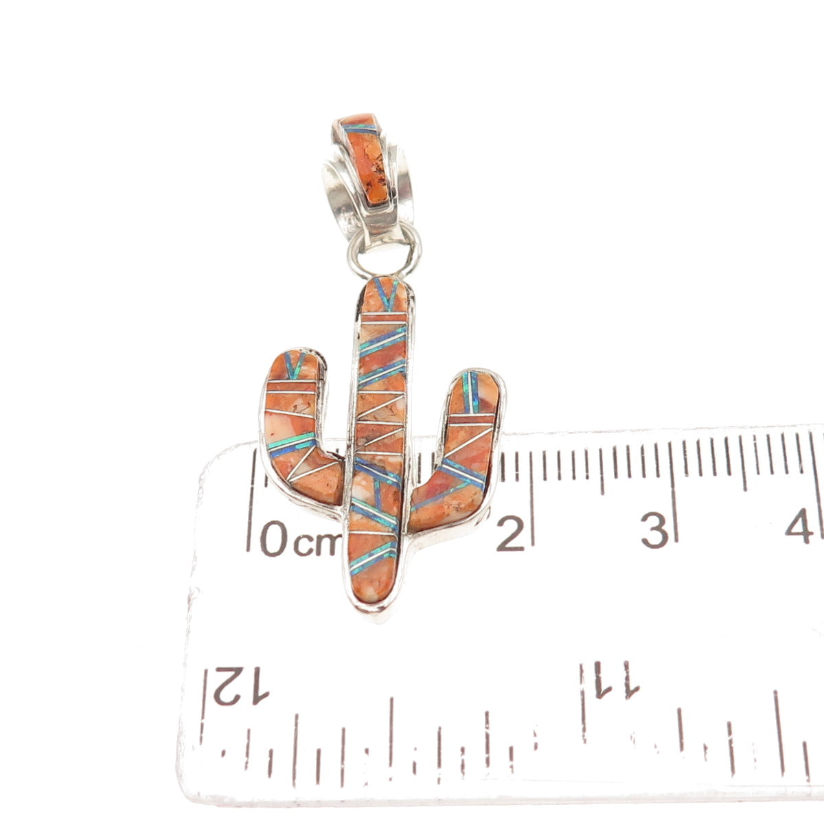 Old Pawn 925 Sterling Silver Vintage Spiny Oyster Shell & Opal Cactus Pendant