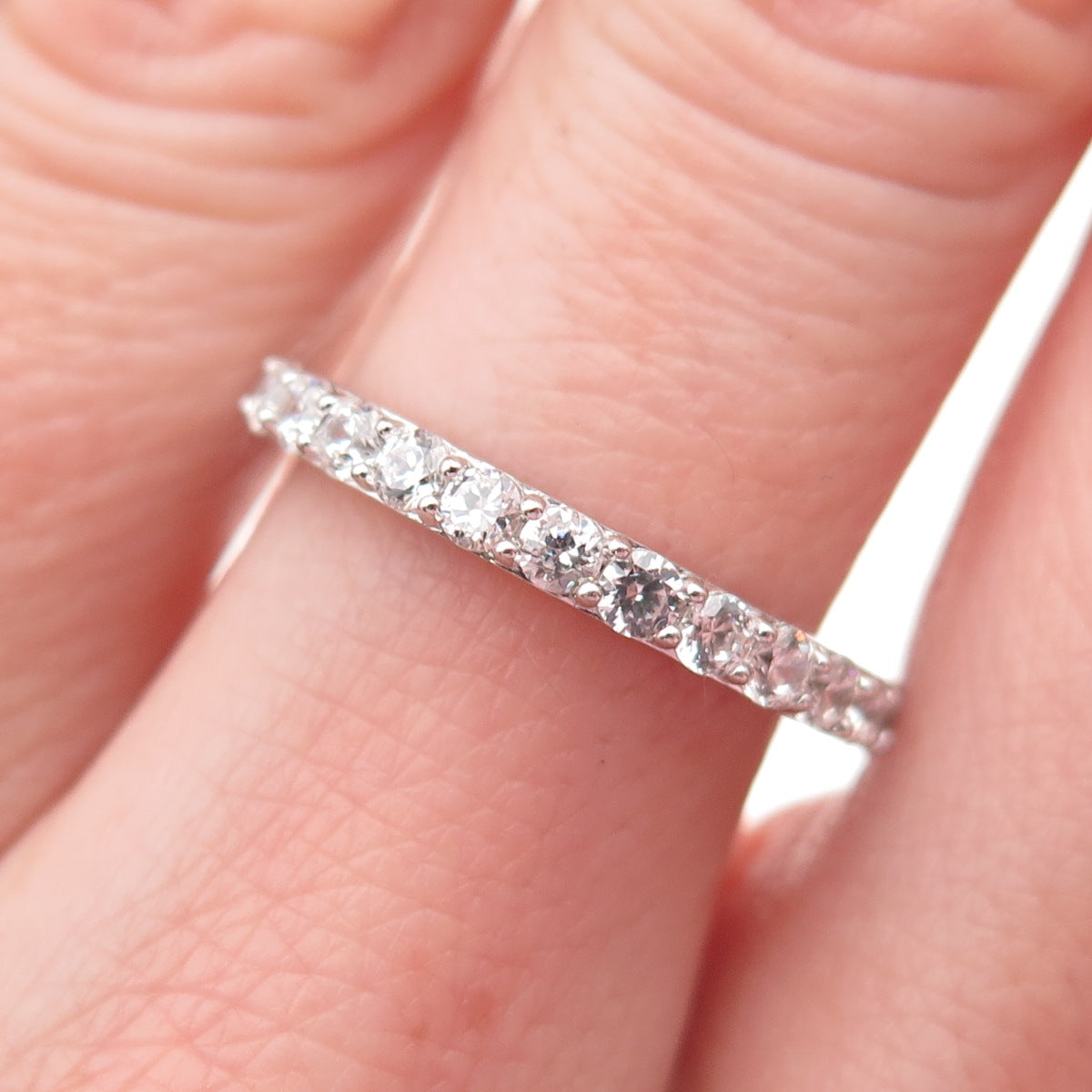 925 Sterling Silver Round-Cut C Z Half Eternity Band Ring Size 7