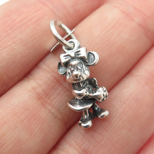 925 Sterling Silver Vintage Mexico Minnie Mouse Oxidized Minimalist Pendant