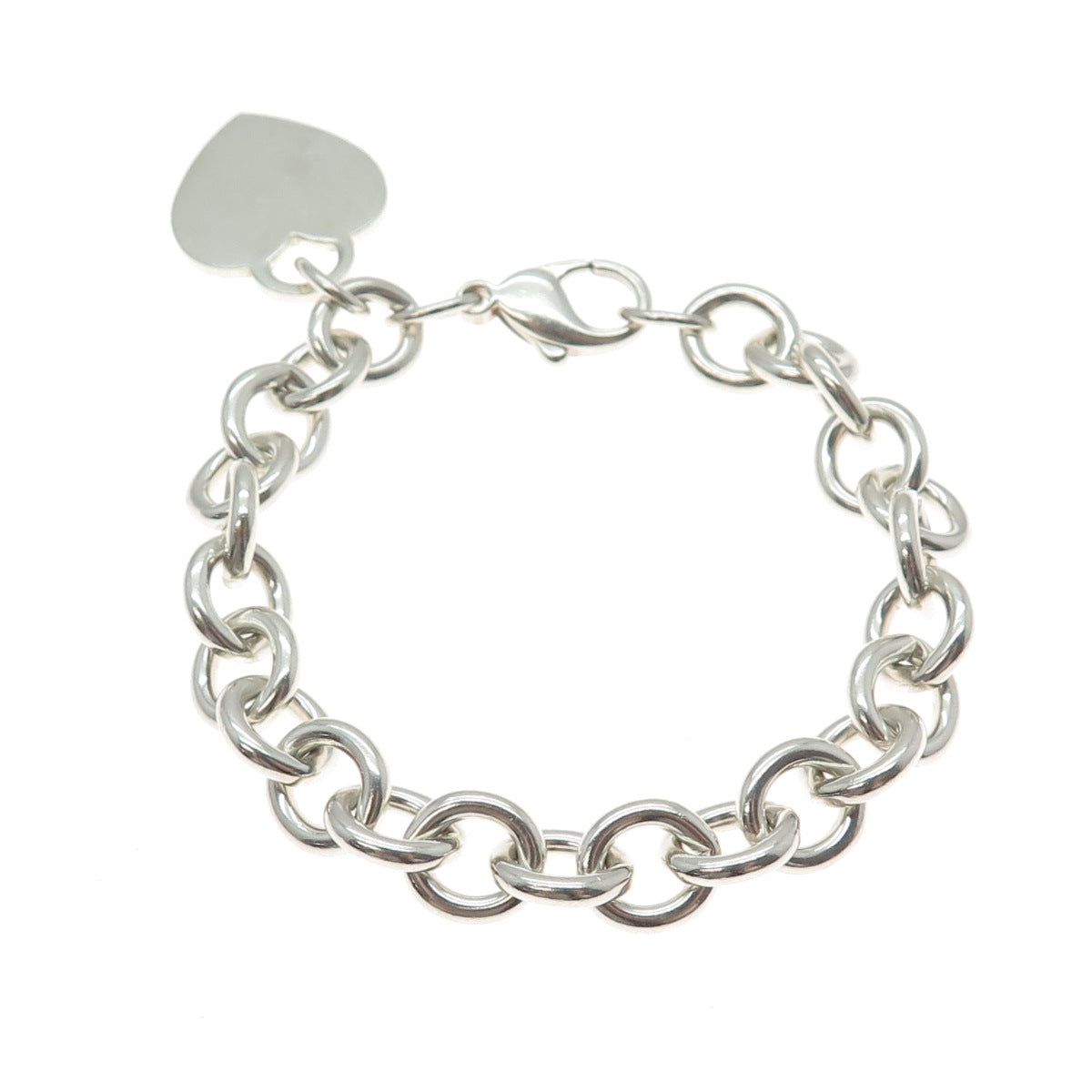 TIFFANY & CO. 925 Sterling Silver Vintage Heart Tag Rolo Link Bracelet 6.75"