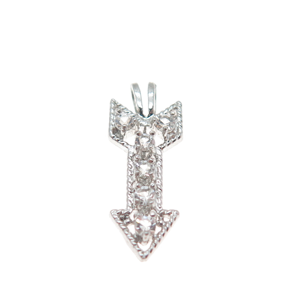 925 Sterling Silver Vintage Round-Cut C Z Arrow Minimalist Charm Pendant