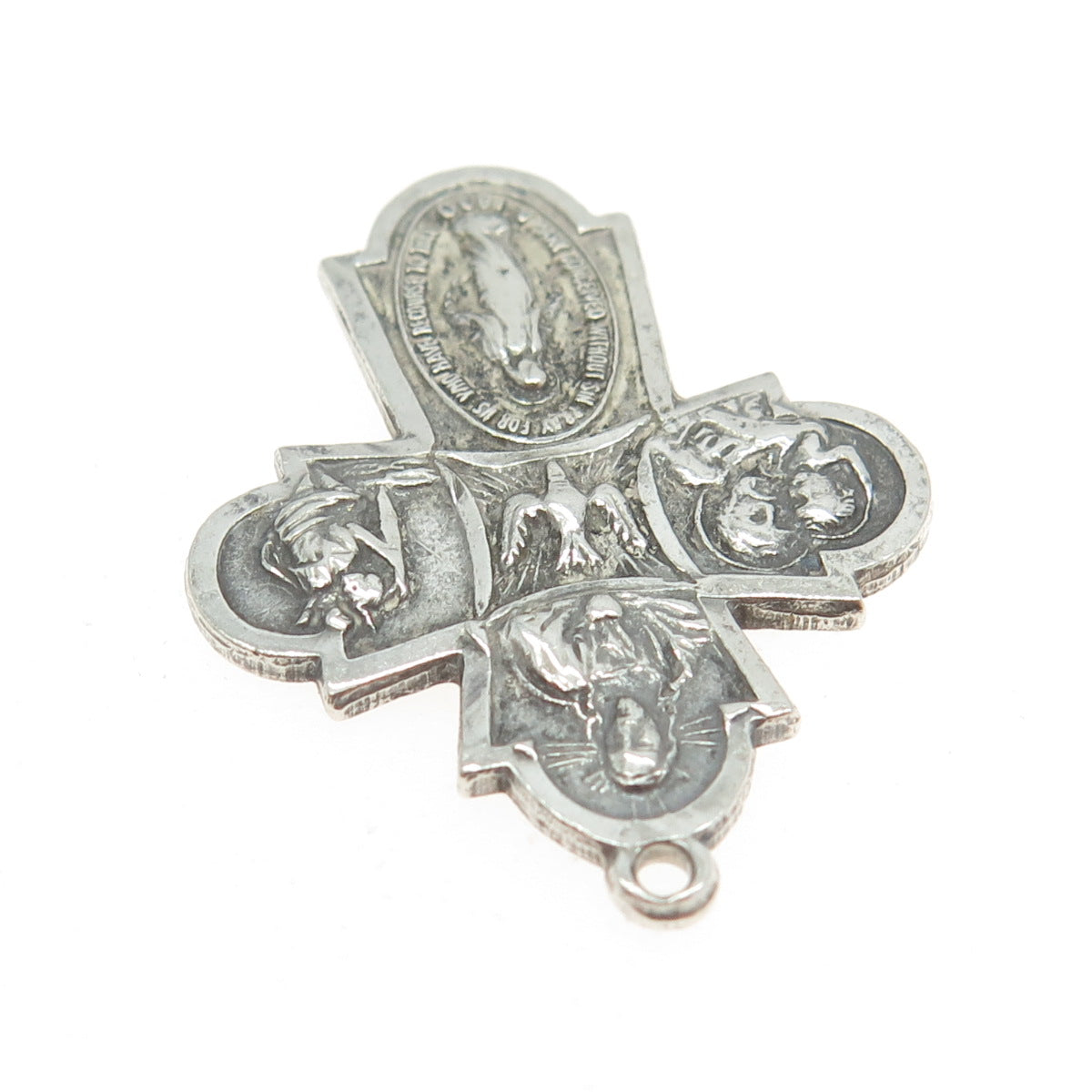 925 Sterling Silver Antique Art Deco Four Way Cross Religious Pendant