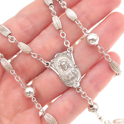 Creed 925 Sterling Silver Antique Art Deco Crucifix Cross Rosary Chain 32"