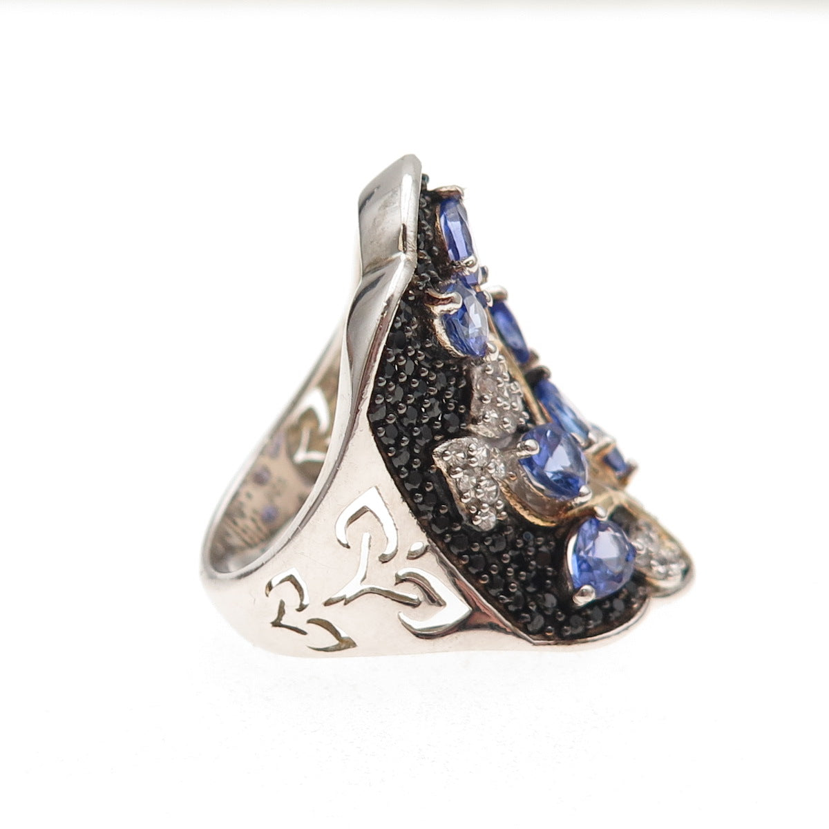 Chuck Clemency Sterling Silver 2-Tone Real Tanzanite Topaz Spinel Ring Size 8.25
