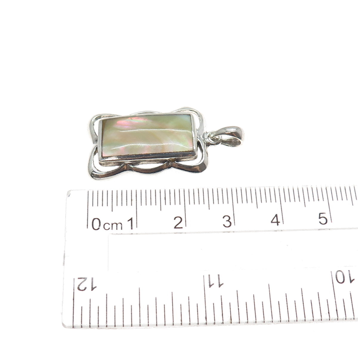 925 Sterling Silver Vintage Real Mother-of-Pearl Charm Pendant