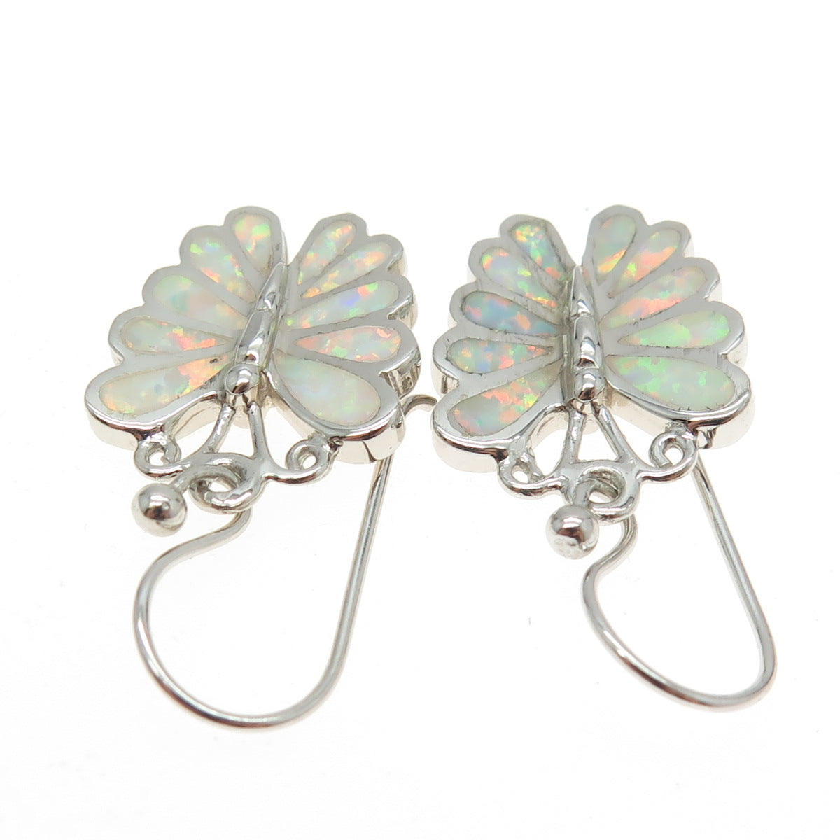 925 Sterling Silver Real Opal Butterfly Dangling Earrings