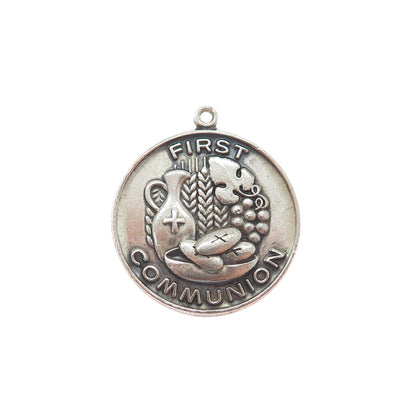 GRIFFITH & SONS Sterling Silver Vintage First Communion Oxidized Charm Pendant