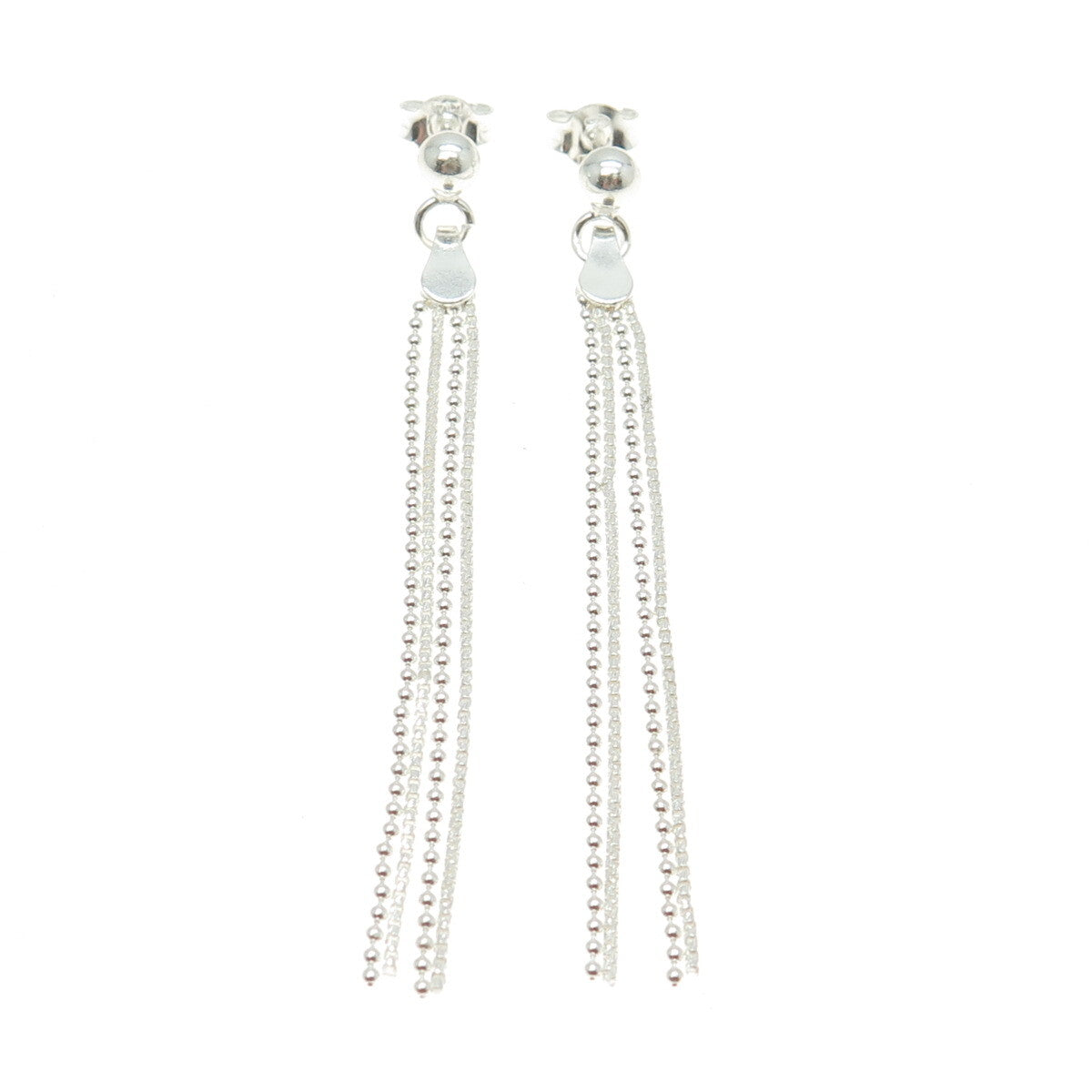 925 Sterling Silver Round Box & Ball Chain Dangling Earrings