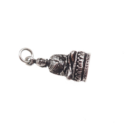 925 Sterling Silver Antique Art Deco Buddha Oxidized 3D Charm Pendant
