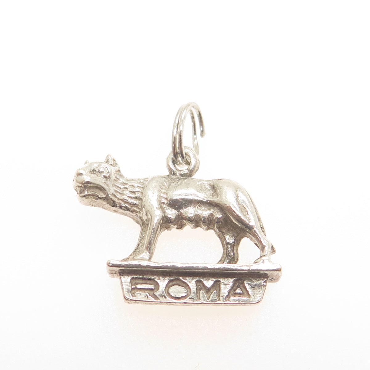 800 Silver Antique Art Deco Rome Capitoline Wolf Statue Minimalist Pendant