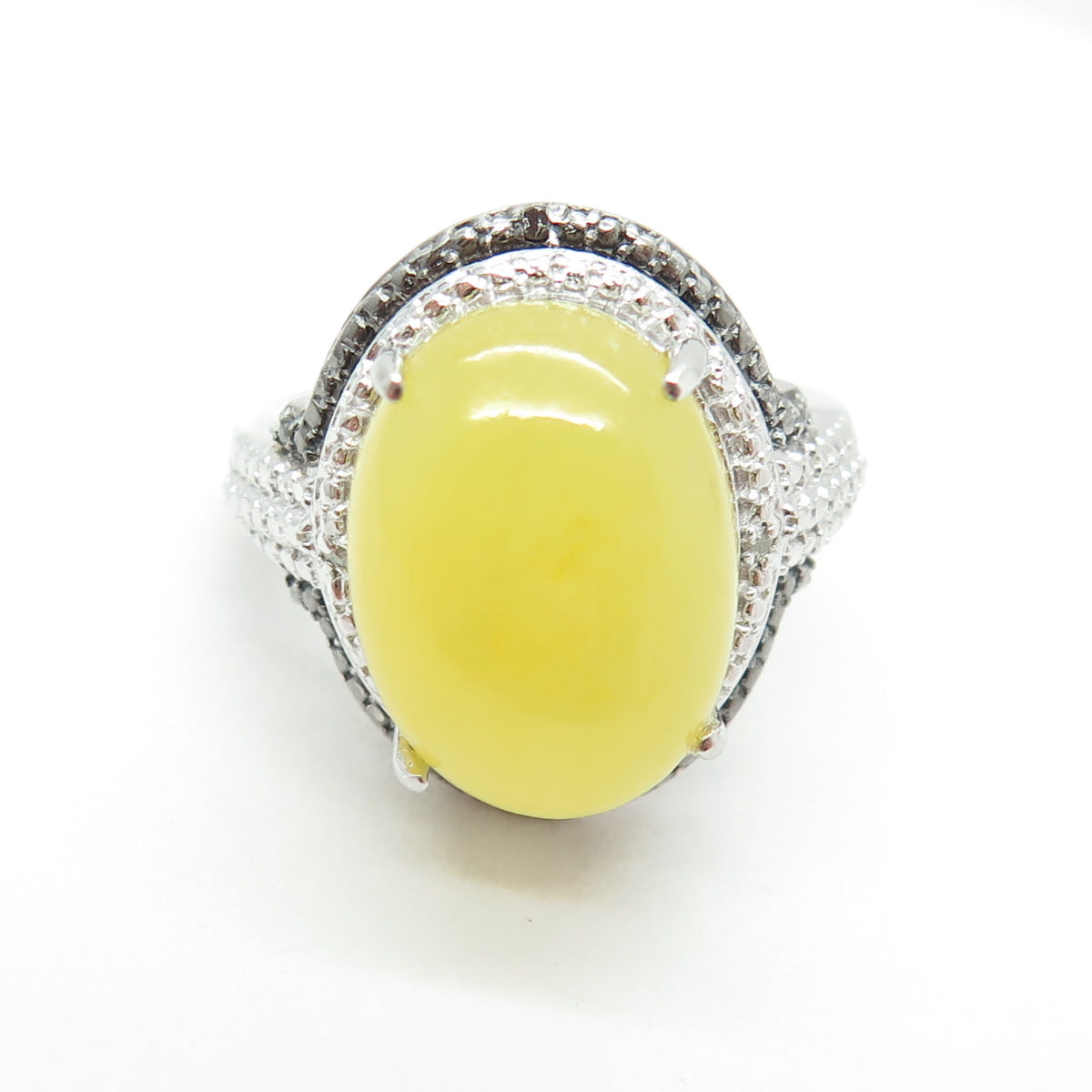 CHUCK CLEMENCY 925 Sterling Silver Real Diamond & Yellow Jade Ring Size 8