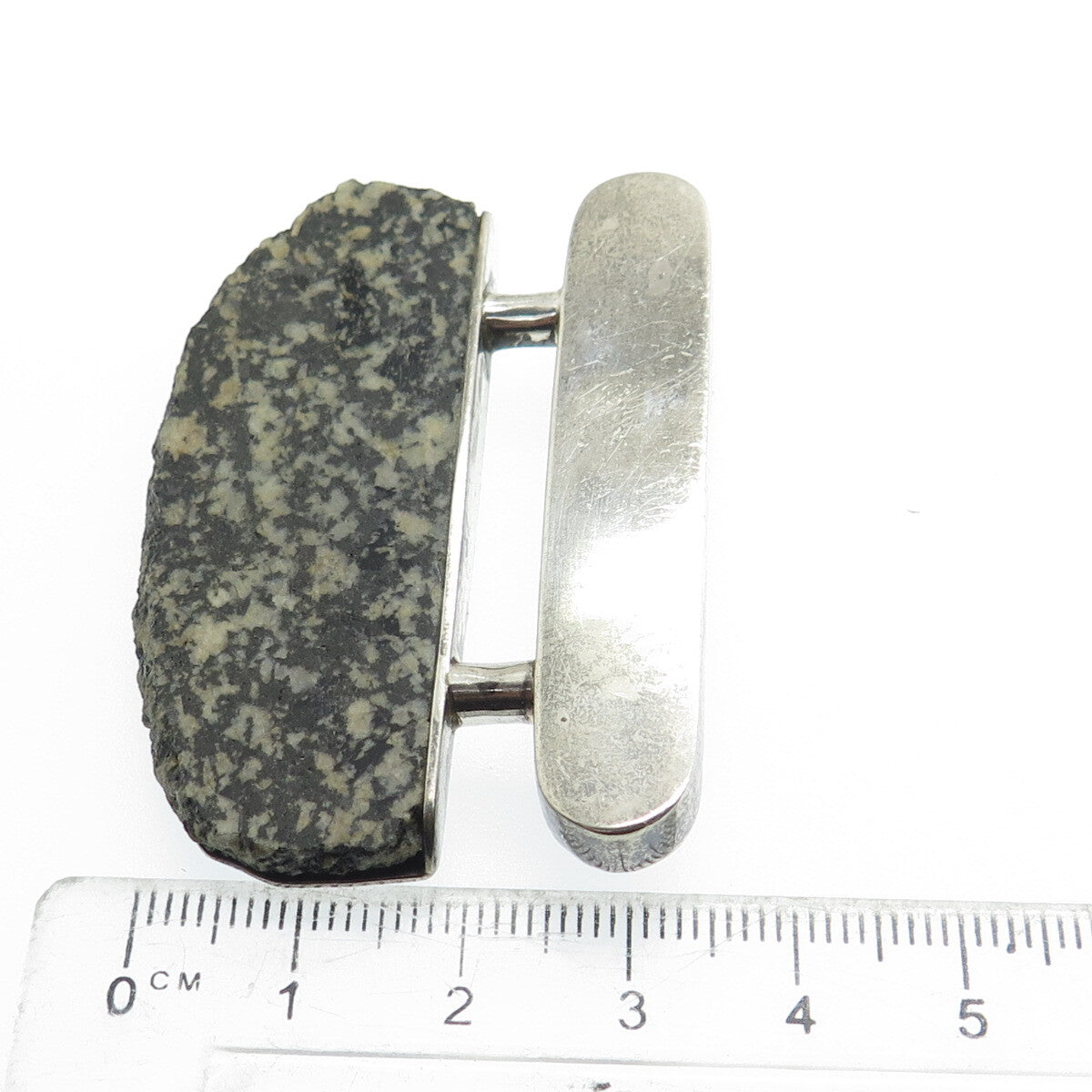 925 Sterling Silver Vintage Real Diorite Modernist Pin Brooch