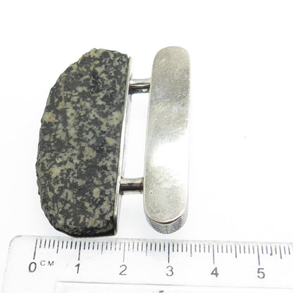 925 Sterling Silver Vintage Real Diorite Modernist Pin Brooch