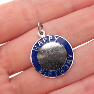 Beau 925 Sterling Silver Vintage Enamel Happy Birthday Tommy Charm Pendant
